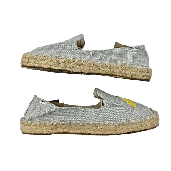 Soludos Size 8.5 Lemon Embroidered Espadrille Summer Smoking Slipper Denim Shoe - Picture 3 of 10